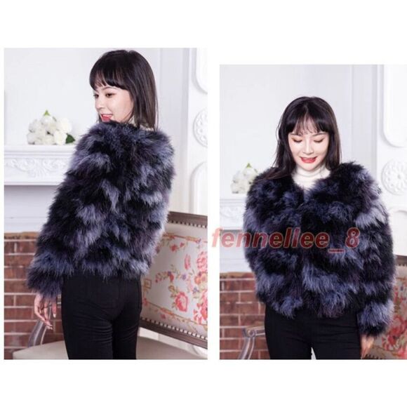 Next Chapter Women's Genuine Ostrich Fur Short Coat Winter Jacket NWT size S - Picture 2 of 5